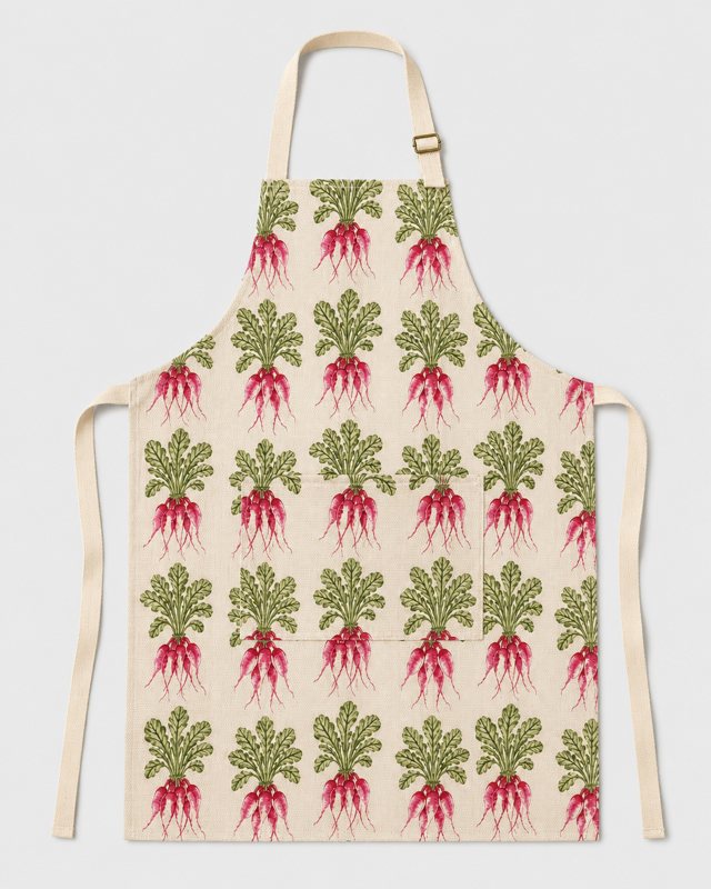 Radish Rows apron laid flat